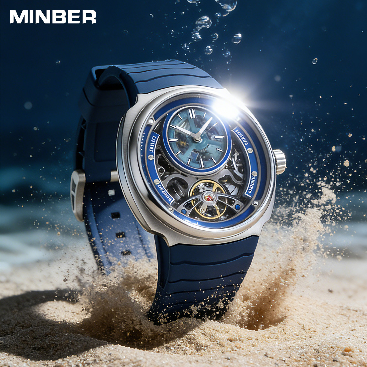 MINBER新品时尚镂空全自动机械表男士手表夜光防水运动腕表礼物