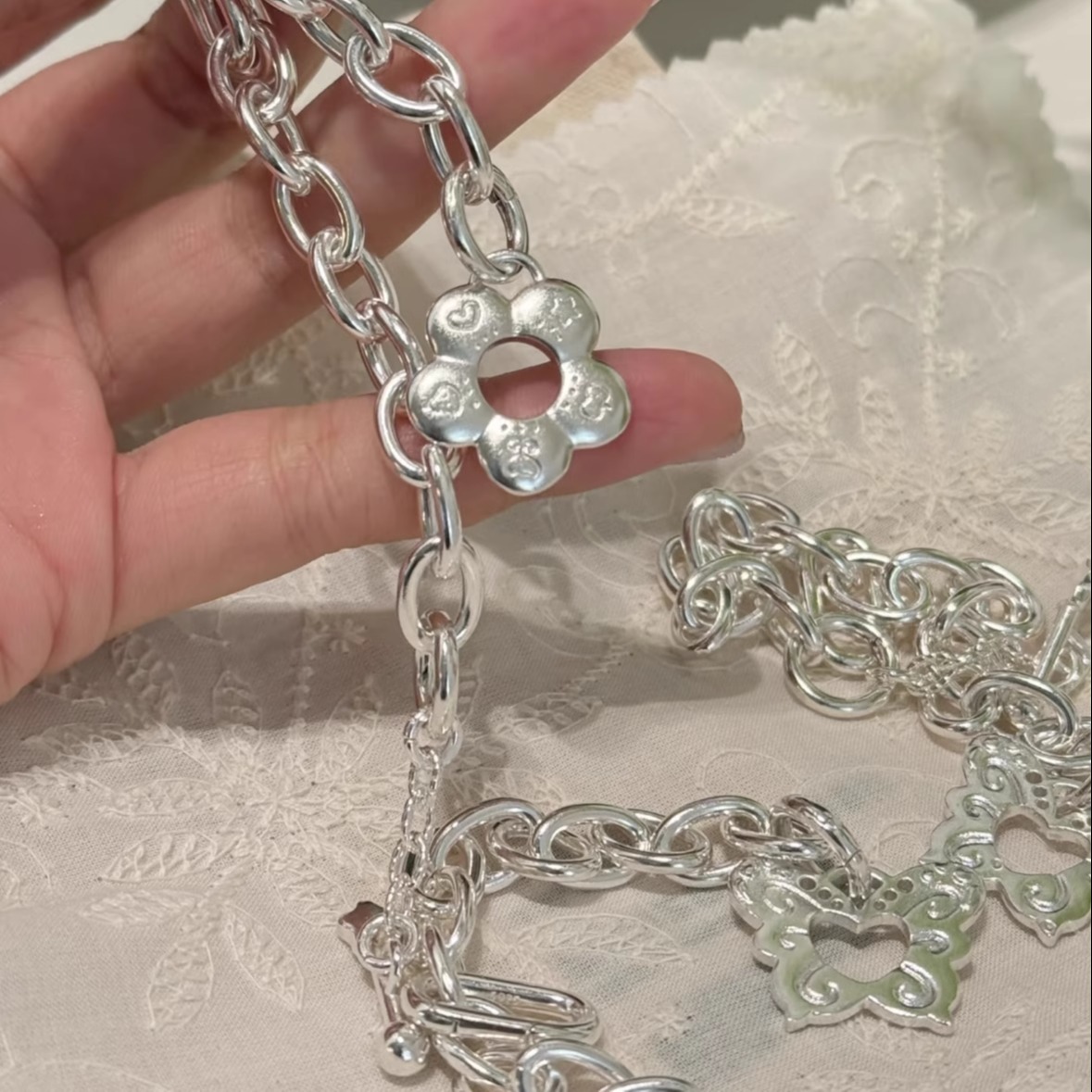 《花花手链》可爱涂鸦OT链｜重工质感手作S925银链长度自己可调