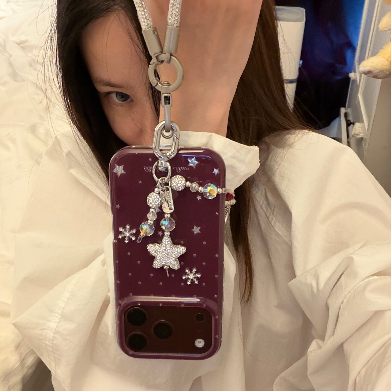 酒红闪钻星星链条适用18romax手机壳16女16pro 17promax韩15女17Pro小众15Pro