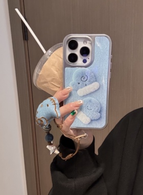 ins日系可爱蓝色暖冬凯蒂手提适用苹果14Promax手机壳16女16pro苹果17promax韩15苹果17