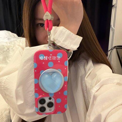 玫红波点磁吸支架链条适用18romax手机壳16女16pro 17promax韩15女17Pro小众15Pro