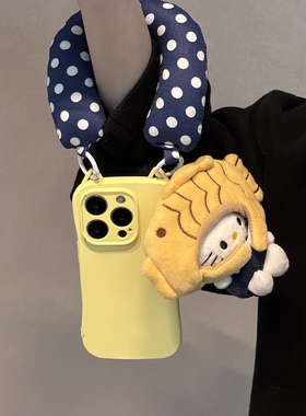 ins韩系奶油黄猫耳鲷鱼烧凯蒂挂件可爱壳适用苹果14Promax手机壳16女16pro苹果17promax韩15苹果17