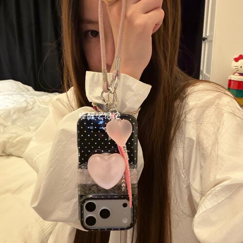蕾丝爱心支架链条适用18romax手机壳16女16pro 17promax韩15女17Pro小众15Pro
