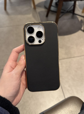 ins欧美简约气质黑皮纹商务适用苹果14Promax手机壳16女16pro苹果17promax韩15苹果17