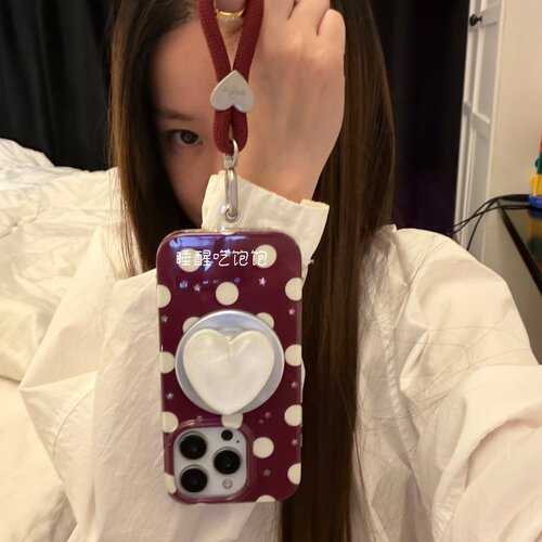 酒红爱心磁吸支架链条适用18romax手机壳16女16pro 17promax韩15女17Pro小众15Pro