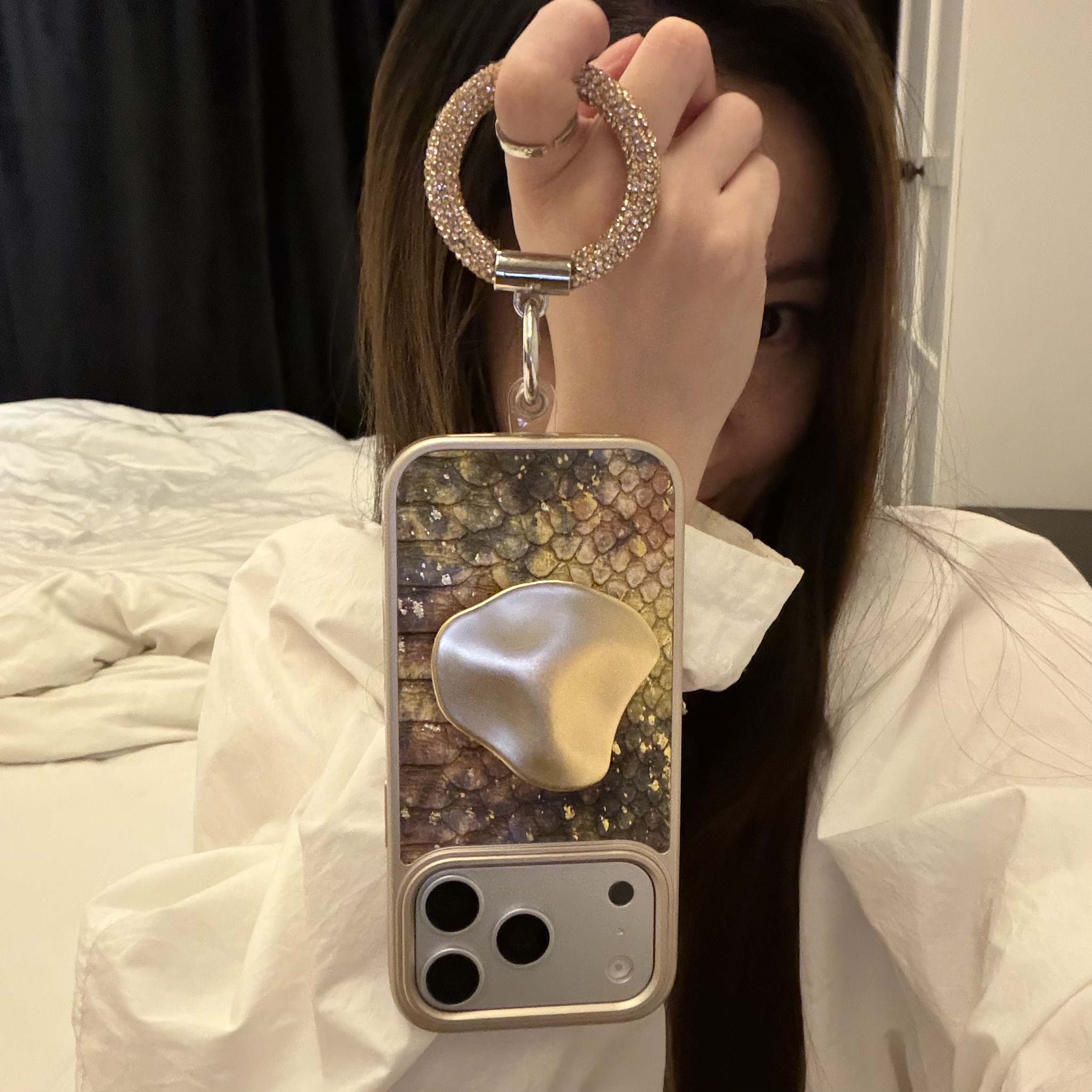 韩系ins金色人鱼姬异形支架闪钻手提适用苹果15Promax手机壳16女16pro苹果17promax韩15苹果17Pro