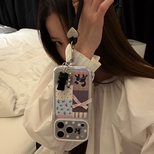 卡通猫猫链条适用18romax手机壳16女16pro 17promax韩iphoneduo女17Pro