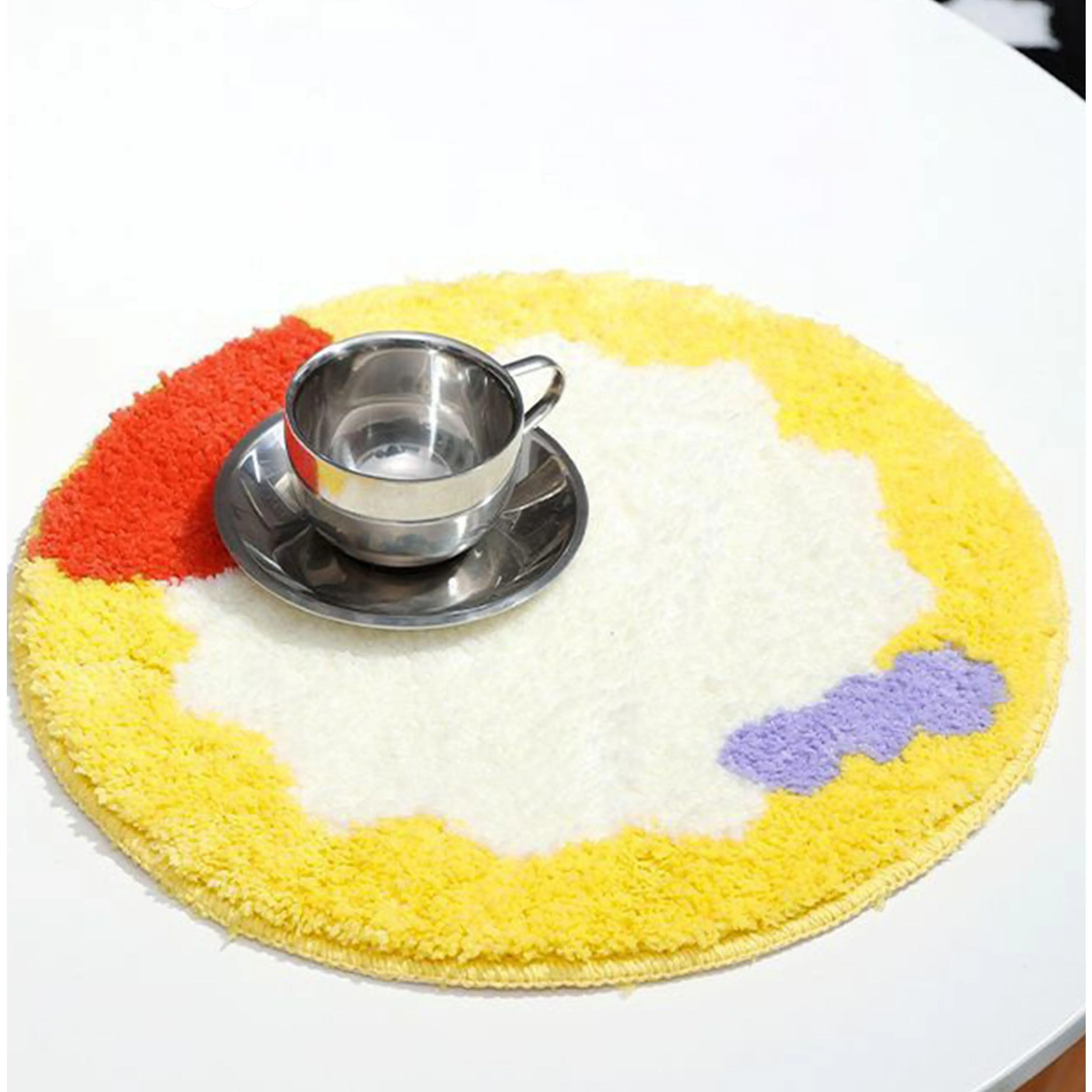 柔软圆形卡通花朵耐脏坐垫簇绒