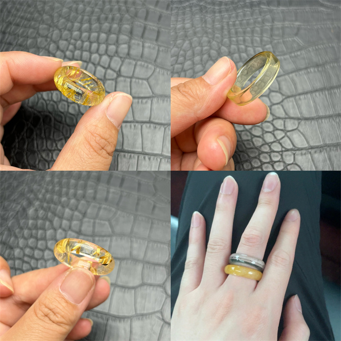 男女未镶嵌水晶素圈指环 天然水晶戒指 天然未镶嵌裸石金发晶指环