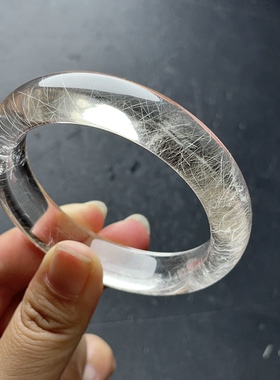 新品上架 天然白发晶小顺发手镯 室外自然光拍摄 57.5mm