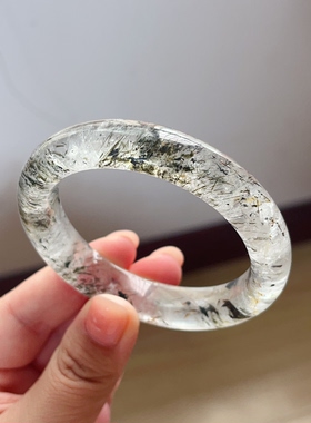 新品上架 天然绿发晶手镯女款正圆圈口女士56.9mm