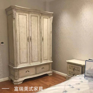 美式art实木家具复兴印记三门衣柜法式复古做旧桦木象牙白储物柜
