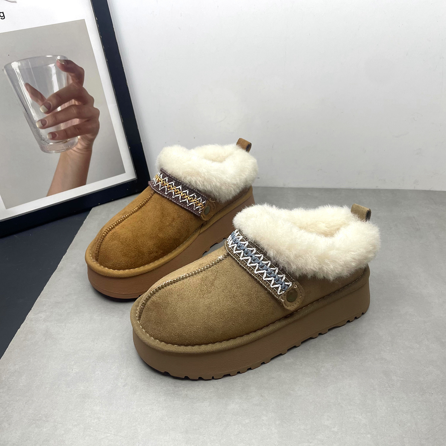 2025冬季新款松糕厚底加绒保暖雪地靴女百搭包头毛毛鞋外穿半拖女