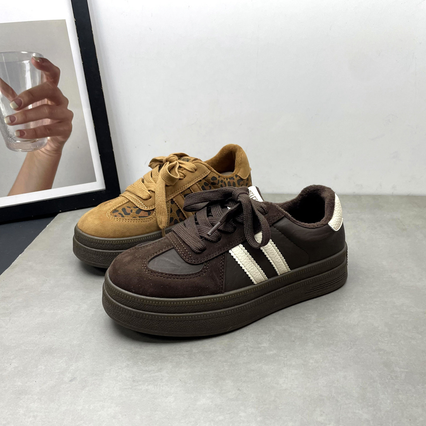 2025冬季新款女鞋圆头深口系带加绒保暖复古德训鞋休闲板鞋女棉鞋,女鞋,德训鞋,淘宝优惠券,粉丝福利购,淘宝优惠卷