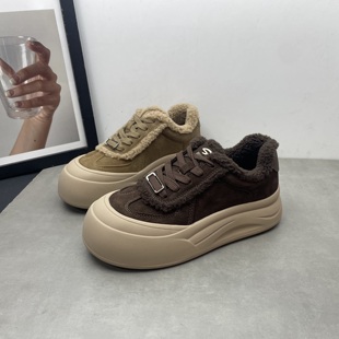 新款 2025冬季 真皮女鞋 毛毛鞋 女棉鞋 厚底加絨保暖休閑韓版 工廠斷碼