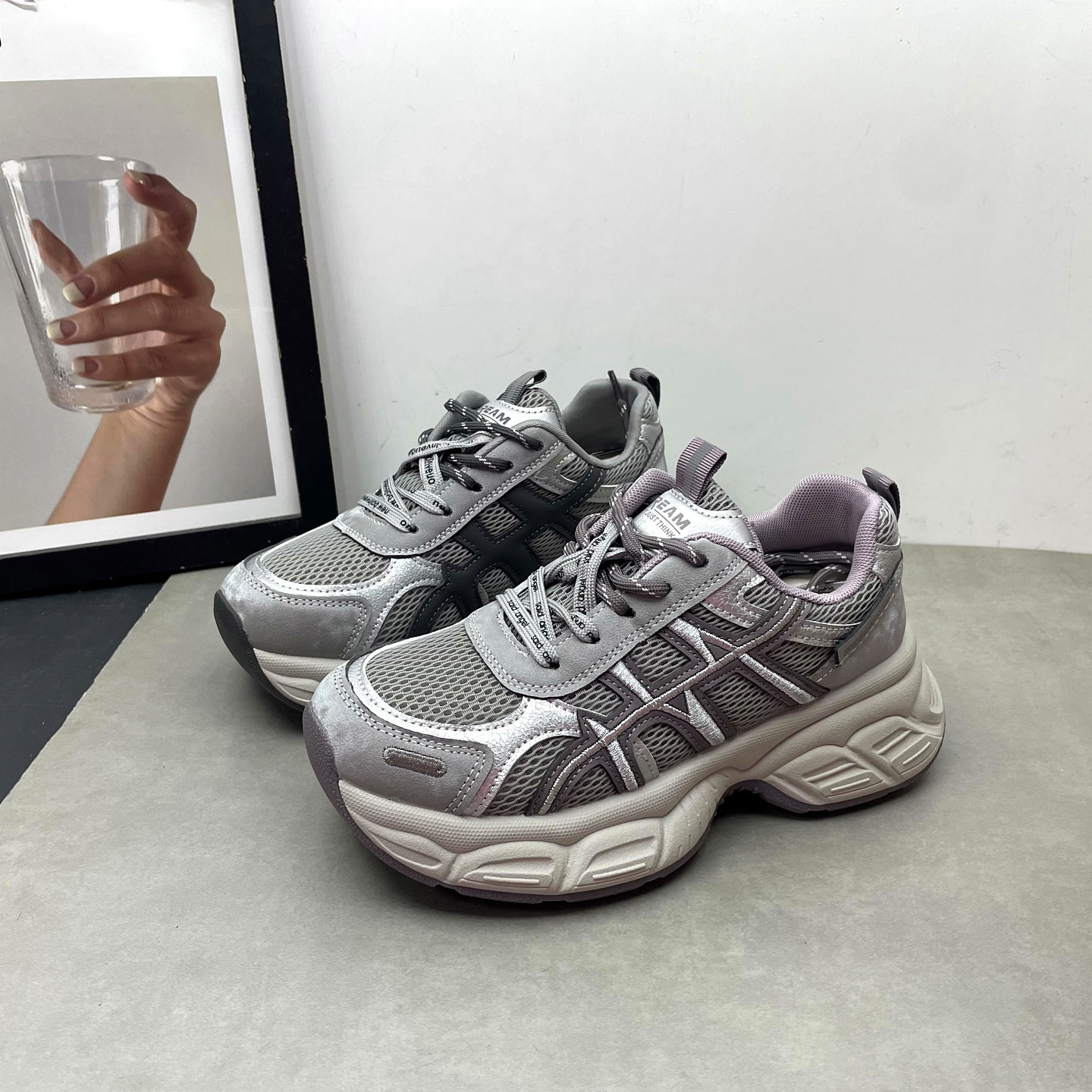 2026春季新款女鞋圆头深口系带网面透气轻便百搭老爹鞋休闲女单鞋,女鞋,深口单鞋,淘宝优惠券,粉丝福利购,淘宝优惠卷