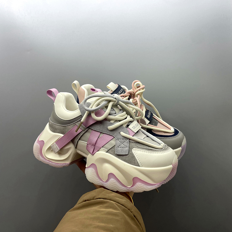 外贸撤柜处理2025春季新款真皮松糕厚底防滑老爹鞋运动时尚女单鞋