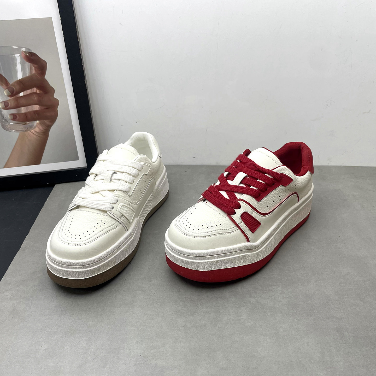 2026春季新款真皮小白鞋时尚深口系带平跟厚底学生板鞋女士单鞋,女鞋,休闲板鞋,淘宝优惠券,粉丝福利购,淘宝优惠卷