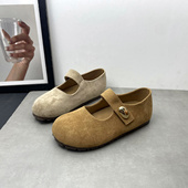 舒适百搭休闲鞋 2026春季 女魔术贴圆头平底浅口单鞋 复古勃肯鞋 新款