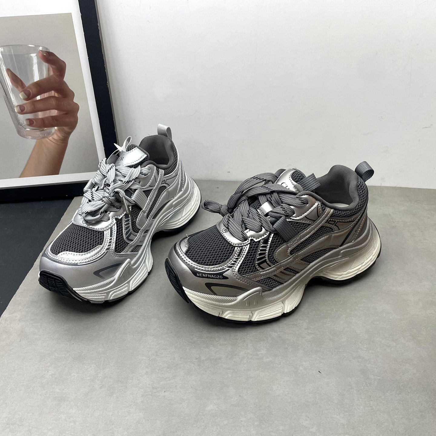 2026春季新款女鞋圆头深口系带松糕厚底网面透气老爹鞋运动女单鞋,女鞋,深口单鞋,淘宝优惠券,粉丝福利购,淘宝优惠卷