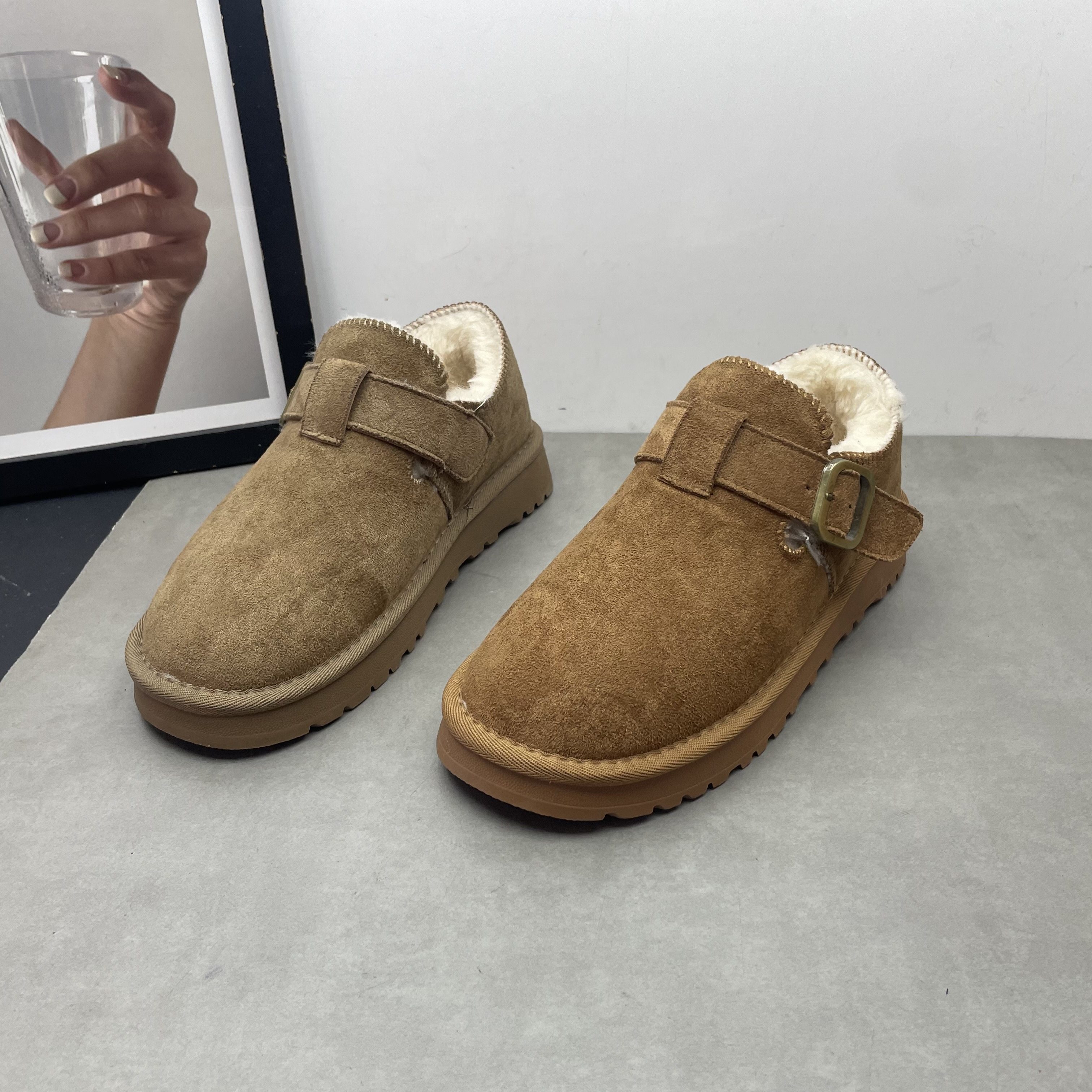 2025冬季新款圆头深口一脚蹬加绒保暖平底防滑英伦风复古勃肯鞋女,女鞋,棉鞋,淘宝优惠券,粉丝福利购,淘宝优惠卷