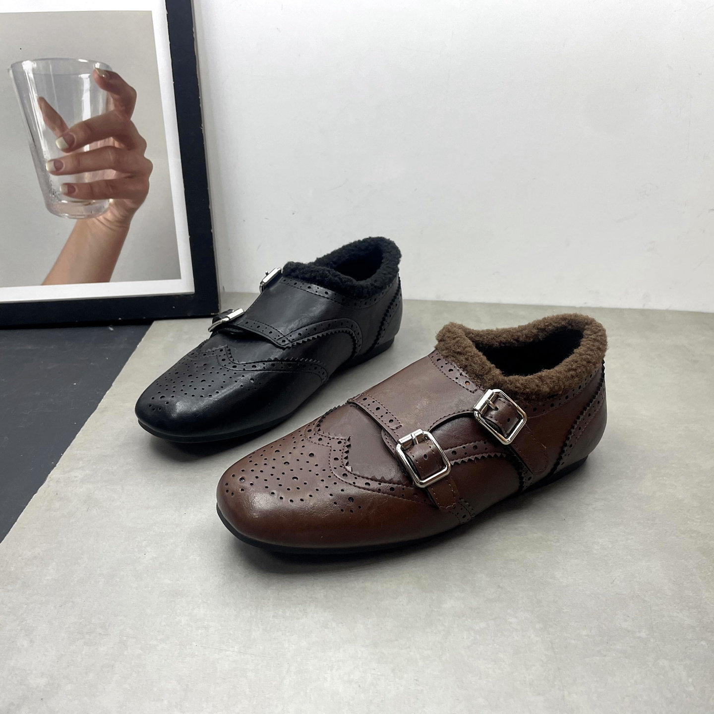 2025冬季新款女鞋英伦风时尚复古软底乐福鞋加绒保暖布洛克小皮鞋,女鞋,棉鞋,淘宝优惠券,粉丝福利购,淘宝优惠卷