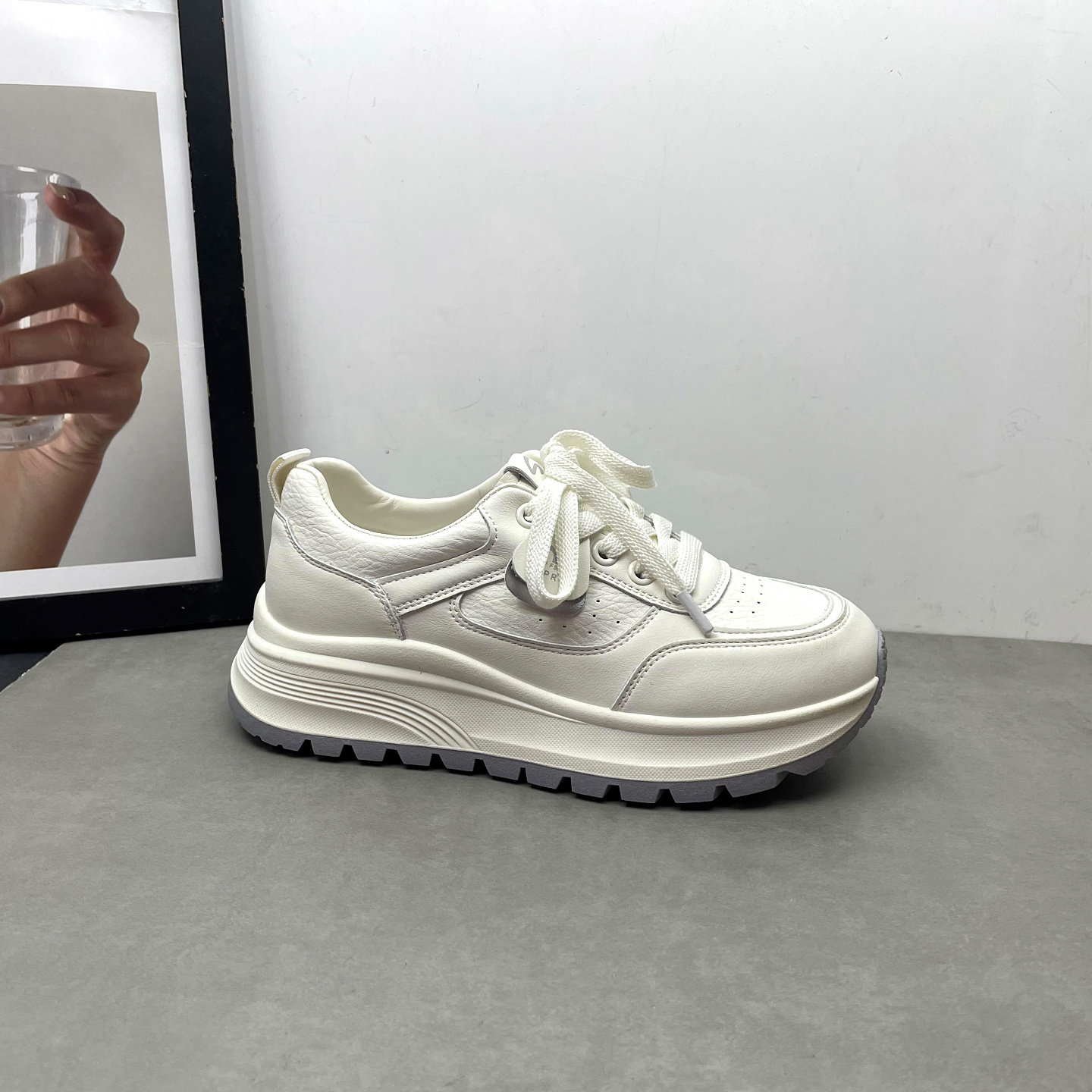 2026春季新款女鞋圆头深口系带轻便增高厚底休闲韩版小白鞋女单鞋,女鞋,深口单鞋,淘宝优惠券,粉丝福利购,淘宝优惠卷