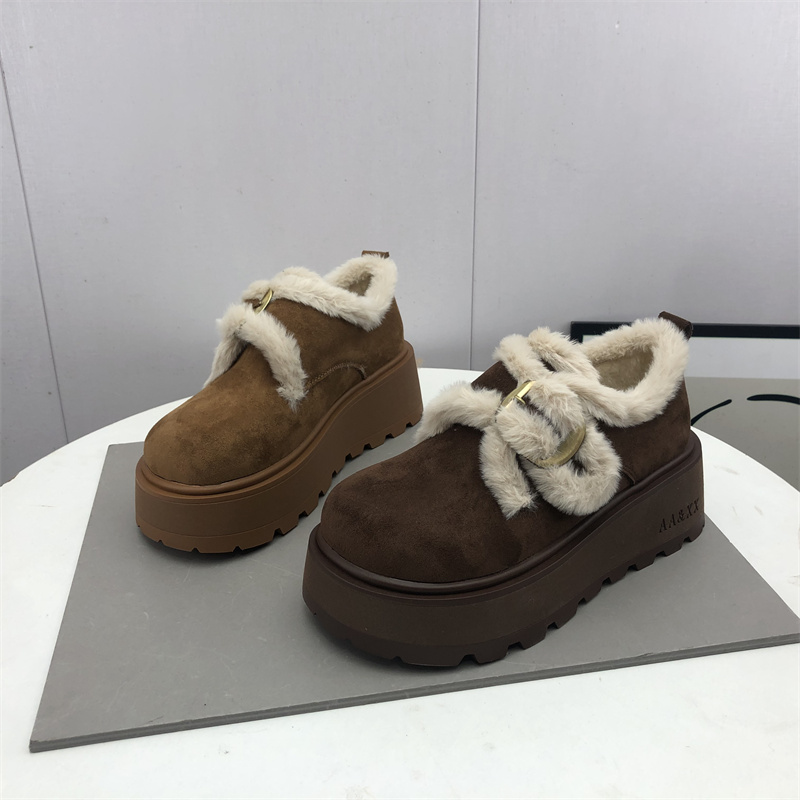 2025冬季新款圆头深口加绒保暖松糕厚底勃肯鞋休闲棉鞋复古女棉鞋