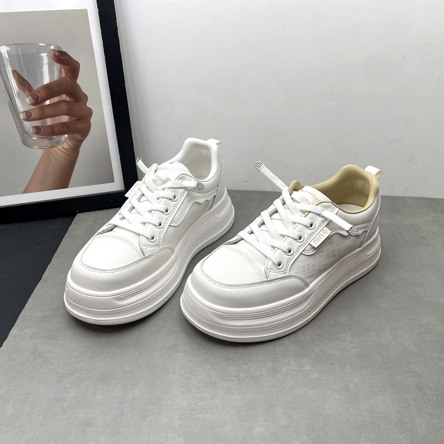 2026春季新款女鞋圆头深口系带轻便增高厚底小白鞋学生板鞋女单鞋,女鞋,深口单鞋,淘宝优惠券,粉丝福利购,淘宝优惠卷