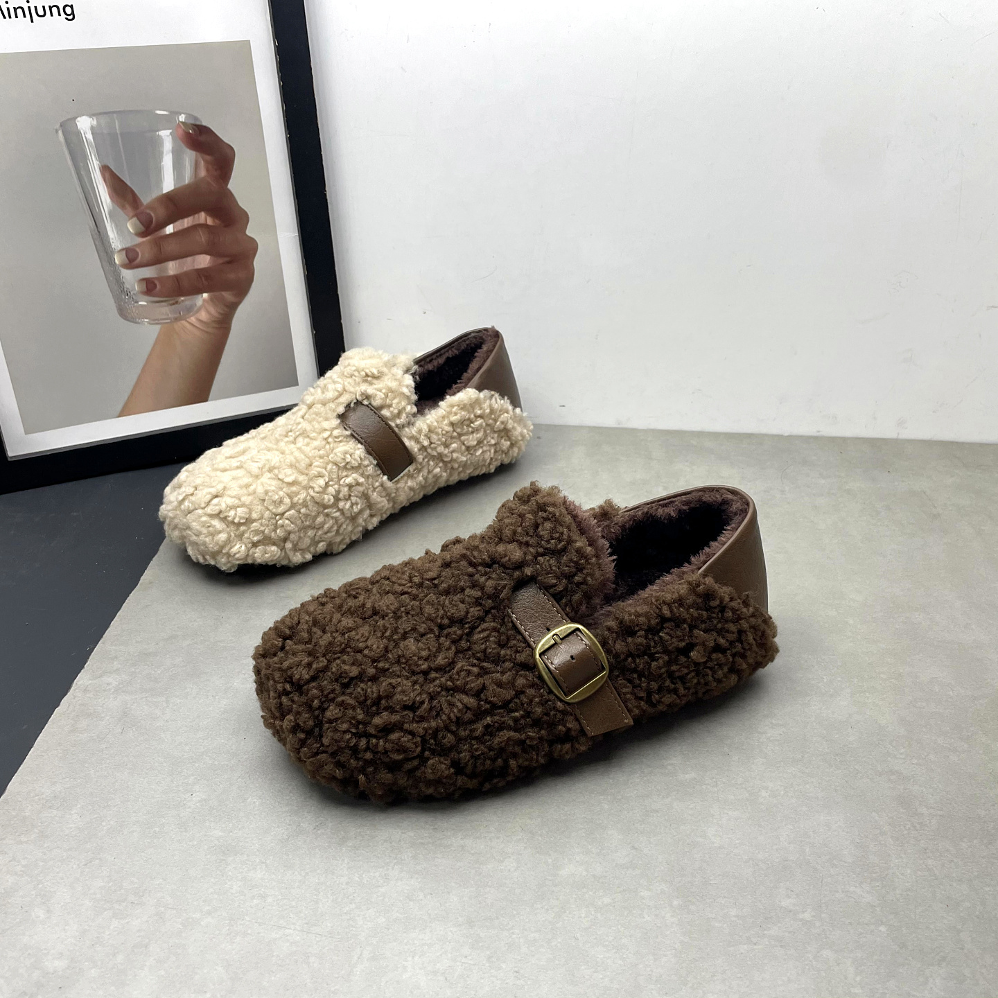 2025冬季新款豆豆鞋女外穿一脚蹬勃肯鞋加绒保暖韩版毛毛鞋女棉鞋