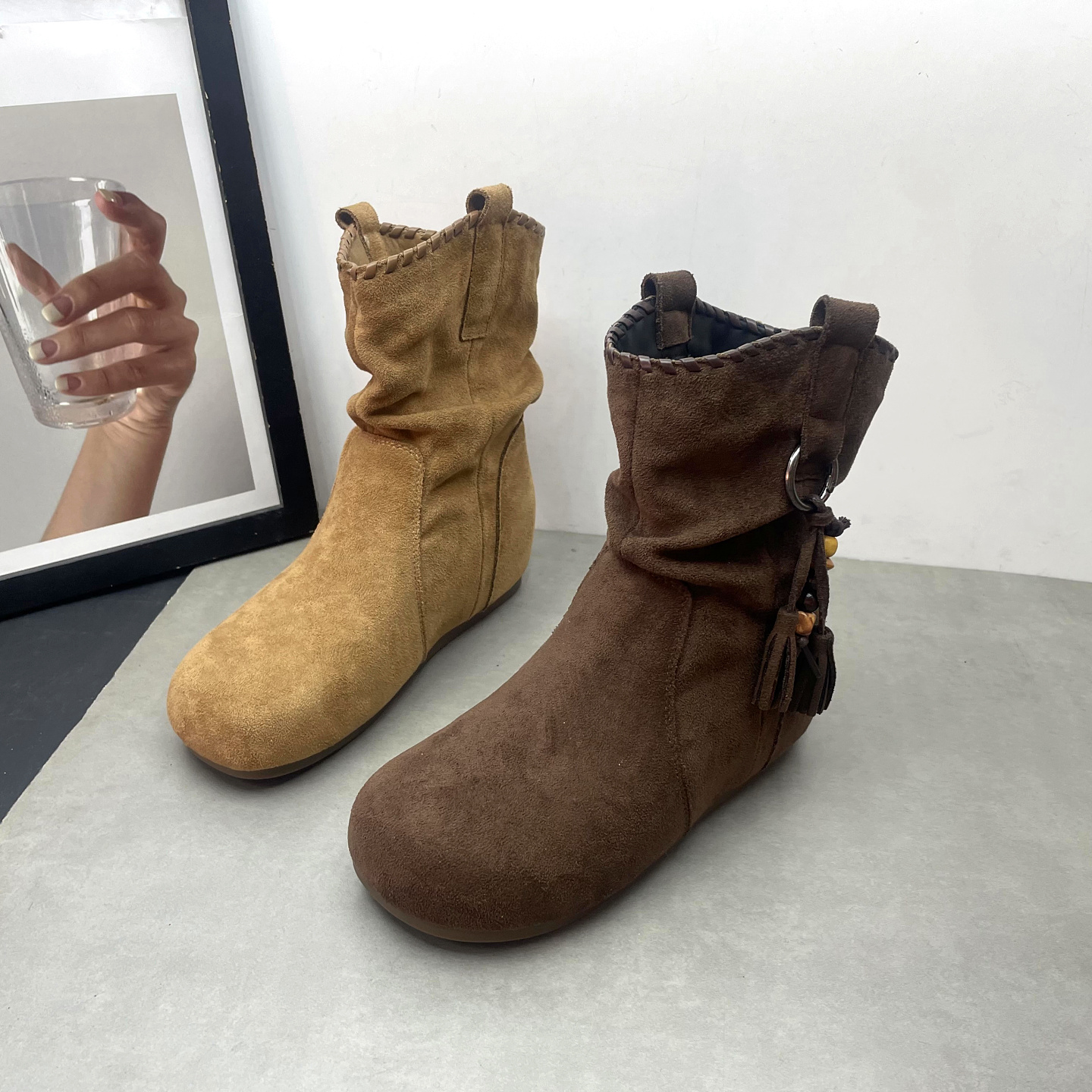 工厂处理女鞋2025冬季新款绒面西部牛仔靴内增高加绒保暖女士棉靴