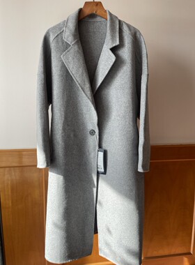 La Chapelle/拉夏贝尔双面呢绵羊毛大衣长款外套女春冬季灰色驼色