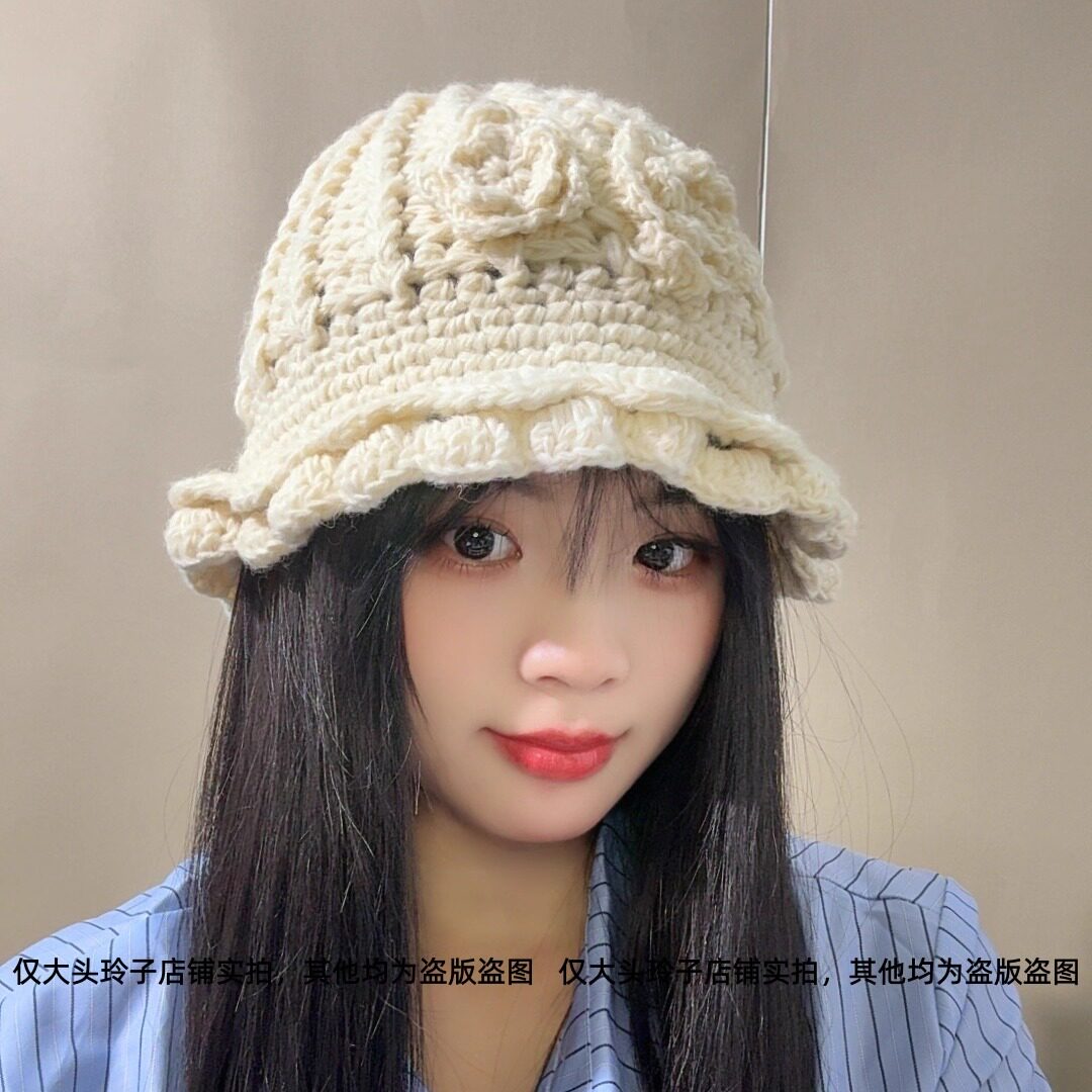 日系镂空花朵包头帽女秋冬季