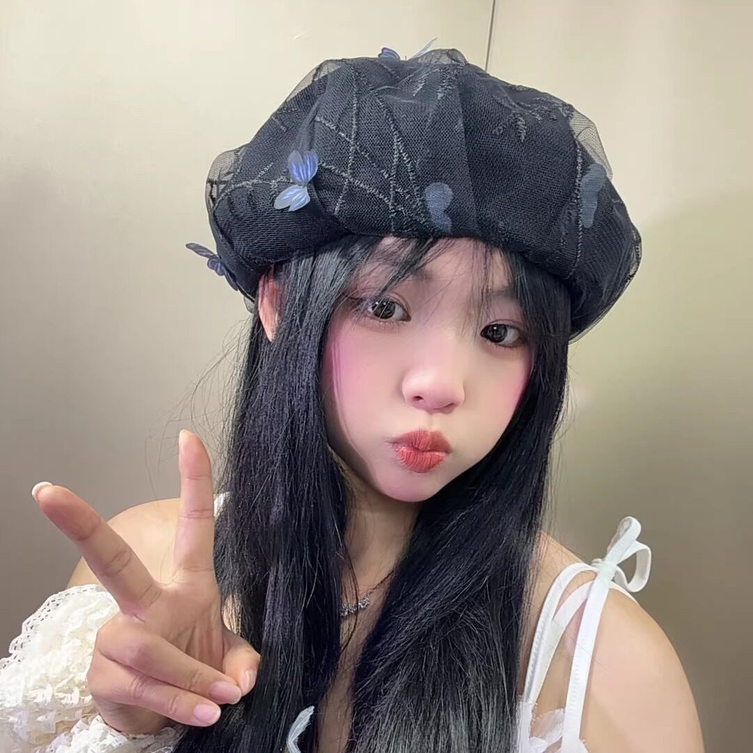 立体帽型网纱可爱蝴蝶结贝雷帽