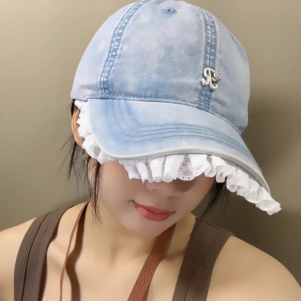蕾丝玫瑰R字母棒球帽女显脸小