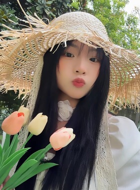 毛边拉菲草帽夏季出游手工大帽檐遮阳防晒太阳帽女镂空沙滩帽帽子