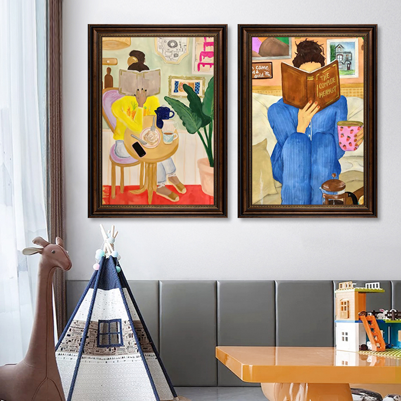 客厅小众艺术人物装饰画中古风女孩卧室书房挂画创意咖啡店壁画图片