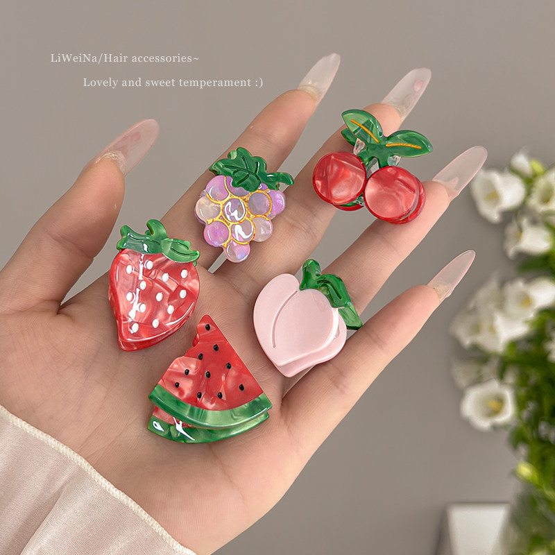 可爱水果小发夹西瓜草莓侧边刘海夹子樱桃葡萄迷你抓夹发卡头饰女