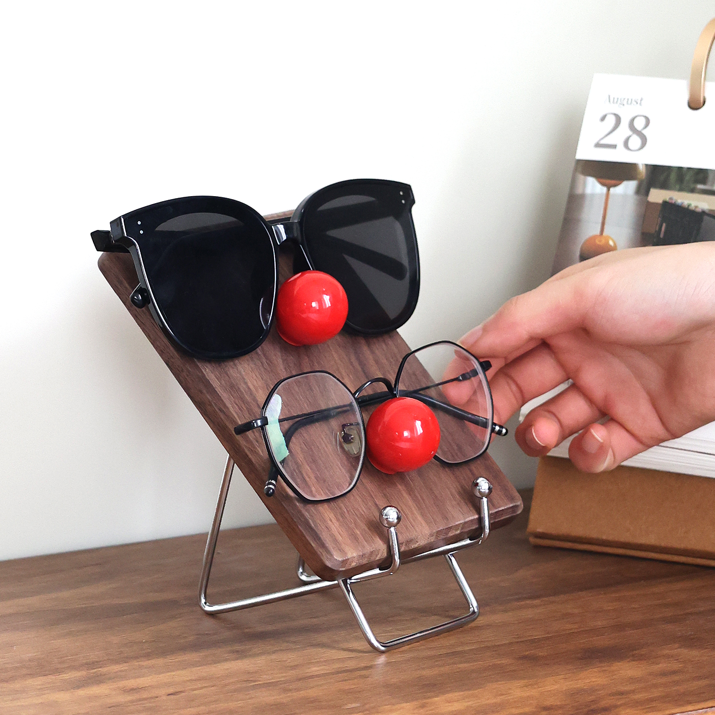 美式胡桃木眼镜放置架卧室办公室眼镜墨镜太阳镜展示架实木收纳架