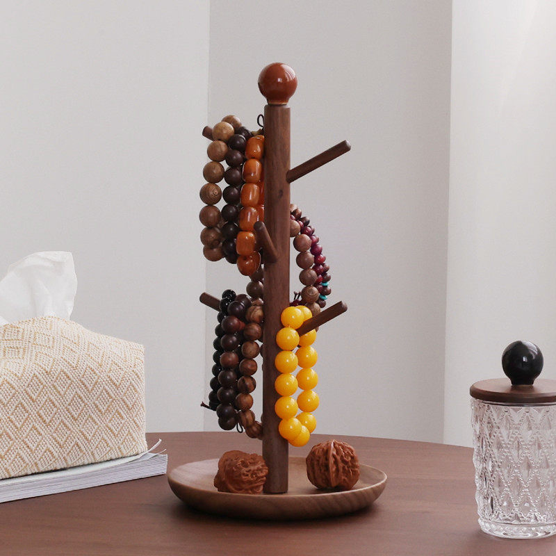 黑胡桃实木文玩手串收纳架钥匙手链佛珠首饰品项链展示挂架中古风,收纳整理,首饰架,淘宝优惠券,粉丝福利购,淘宝优惠卷