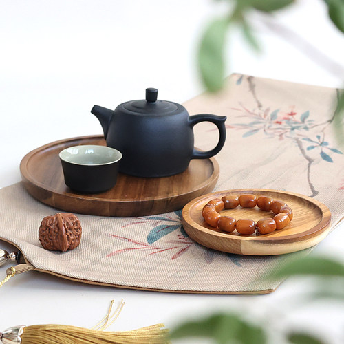 实木香薰托盘茶壶咖啡杯坚果零食盘 首饰化妆品香水收纳托盘复古