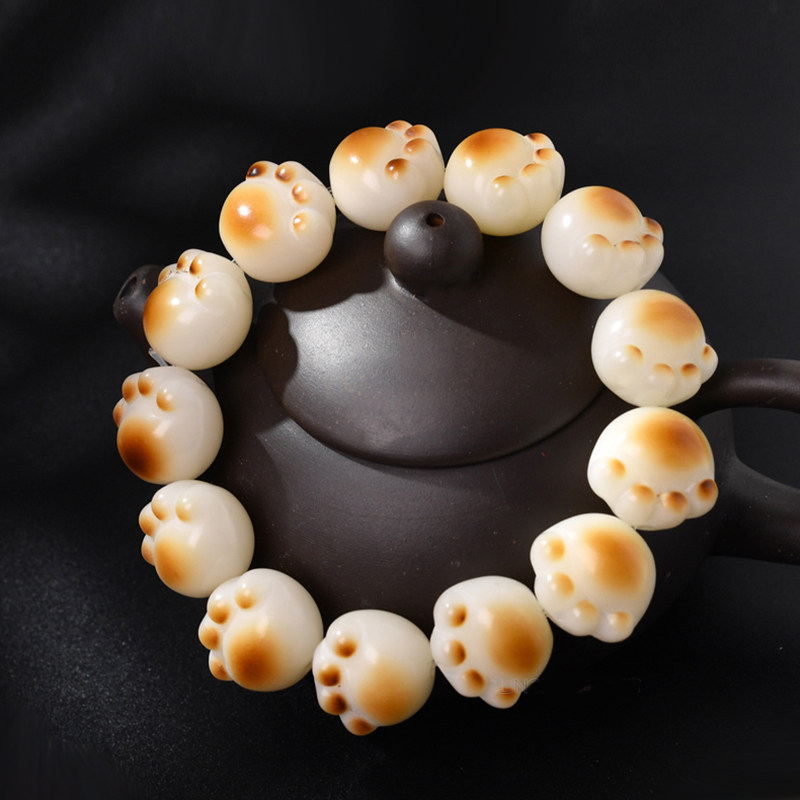 白玉菩提盘玩手串女炭烤菩提子猫爪绕指柔情侣手链夏文玩手捻小串