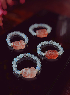 s925纯银月光石貔貅戒指指环女