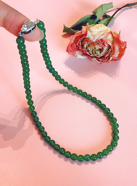 天然绿玛瑙绿色玉髓串珠叠戴项链女新中式复古元宝扣锁骨链毛衣链