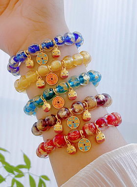 香灰琉璃手串金箔十全十美古法多宝吞金兽本命年手链女宫廷风