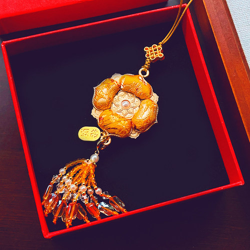 非遗仿宋锦流苏挂件抱富宝相花黄流苏车挂包挂手机链装饰品