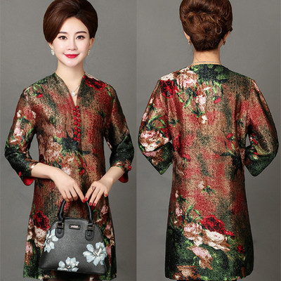 0春秋季压皱真丝旗袍中老年女装