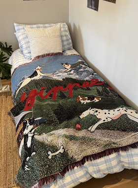 出口韩国订单Yippee治愈系卡通动物狗狗挂毯装饰毯子卧室布置毯子