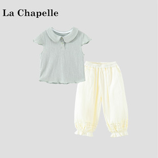 La Chapelle【拉夏贝尔】夏季韩版女童娃娃领上衣两件套LD2452