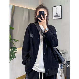 春秋新品纯色欧棉绒男士针织衫外套休闲时尚宽松夹克2024V领开衫